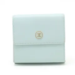 CHANEL シャネル ココボタン 3つ折財布 三つ折り Wホック財布 ダブルホック レザー ライトミントブルー ゴールド金具 A20902