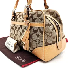【良品】coach y2k signature canvas leather handbag fringe charm beige brown unisex コーチ ハンドバッグ ベージュ