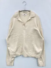UNIQLO ユニクロ ニット/セーター L アイボリー コットン ニット 無地 ショート丈 長袖 Vネック
