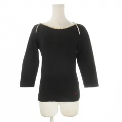 バーバリー ロンドン BURBERRY LONDON カットソー 1 黒 ブラック 七分袖 ボートネック 襟元ノバチェック柄 /CK44 ■GY61