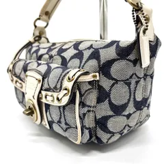 【良品】COACH  Y2K gray signature canvas white leather turn lock design hand bag コーチ ハンドバッグ