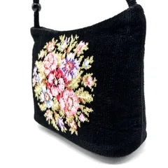 【良品】FEILER フェイラー ハンドバッグ トート 花柄 スウェード レディース 冠婚葬祭 ブラック 黒色