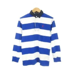 ポロ ラルフローレン POLO RALPH LAUREN ポロシャツ 天竺 フライス 長袖 ポニーロゴ刺繍 ラガー ボーダー 男の子 ボーイズ L 14-16 青 ブルー /CK17 ■GY61