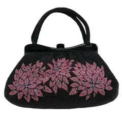 【美品】 和装バッグ 優品 ビーズバッグ フォーマル 花 黒 ビーズ 和装小物  【中古】