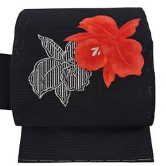 【美品】 名古屋帯 優品 夏帯 絽 八寸名古屋帯 花 銀糸 黒 正絹 【中古】