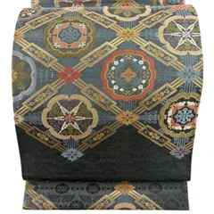 袋帯 秀品 瑞宝蜀江紋 箔 唐織 深緑 六通 正絹 【中古】