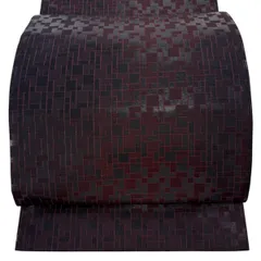 【美品】 袋帯 秀品 幾何学模様 銀彩 黒灰 全通 正絹 【中古】