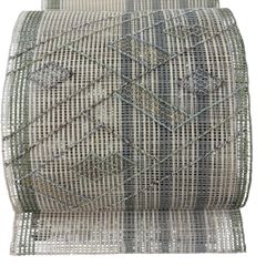 【美品】名古屋帯 秀品 夏帯 八寸名古屋帯 松葉仕立て 菱 幾何学模様 銀糸 クリーム 正絹 【中古】