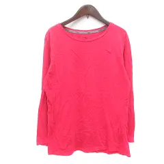 プーマ PUMA カットソー Tシャツ クルーネック ロゴ刺繍 長袖 M ピンク /MN