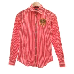 ラルフローレン RALPH LAUREN シャツ 長袖 刺繍 ストライプ 6 赤 レッド 白 ホワイト /JS ■GY53