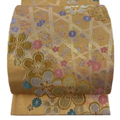 【美品】 袋帯 秀品 振袖向き 梅 菊 金銀糸 箔 金色 六通 正絹 【中古】