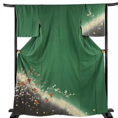 D17 訪問着 植村彩弘作 和紙染め 落款 やまと誂製 正絹 着物 袷 極美品 