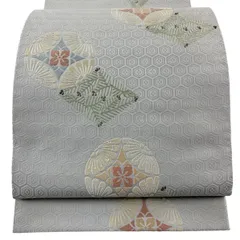 袋帯 秀品 落款 浮線綾文 松菱 金糸 灰色 六通 正絹 【中古】