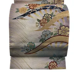 【美品】 袋帯 秀品 振袖向き 桜 片輪車 金糸 刺繍 薄紫 六通 正絹 【中古】