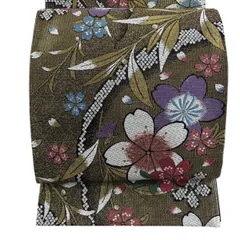 【美品】 袋帯 秀品 振袖向き 桜 桜の花びら 金糸 箔 黒 六通 正絹 【中古】