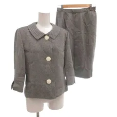 ピエールカルダン Pierre Cardin セットアップ ジャケット タイトスカート 9 ひざ丈 グレー チェック柄 丸襟 長袖 /KR ■GY59