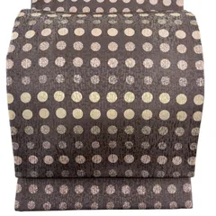 【美品】 袋帯 秀品 落款 ドット 銀糸 茶紫 全通 正絹 【中古】