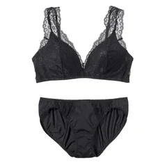 [ピーチ・ジョン] 【 ノンワイヤー 安定感 らくな着け心地 レース バストを包み込む フルカップ 自然なまるみ 】 りらこれレーシィ ブラセット 下着セット レディース 上下セット ブラック DE70 0