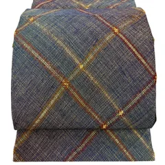 【美品】 袋帯 秀品 斜め格子 金糸 青紫 全通 正絹 【中古】