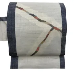 【美品】 名古屋帯 秀品 夏帯 幾何学模様 金糸 灰白 正絹 【中古】