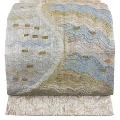 【美品】 袋帯 秀品 よろけ縞 金銀糸 ベージュ お太鼓柄 正絹 【中古】