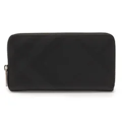 BURBERRY バーバリー スモークドチェック チェック柄 ラウンドファスナー 長財布 PVC レザー ジュ ブラック 黒 ダークグレー シルバー金具