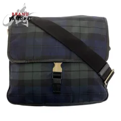 美品 PRADA プラダ テスート 三角ロゴプレート チェック柄 緑 青 黒 シルバー金具 ナイロン ショルダーバッグ メンズ 505201【中古】