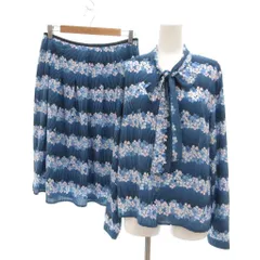 ローラアシュレイ LAURA ASHLEY タグ付き セットアップ ボウタイ ブラウス 長袖 スカート 花柄 13 ブルー系 /UO ■GY61