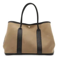 HERMES エルメス ガーデンパーティPM トートバッグ ハンドバッグ トワルオフィシエ キャンバス レザー ベージュブラウン ブラック 黒 □R刻印