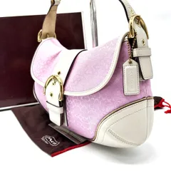 【良品】COACH  Y2K micro signature canvas leather pink white belt soho shoulder bag unisex コーチ ショルダーバッグ
