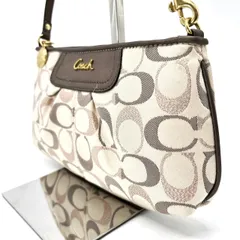 【良品】coach signature canvas accessoryporch handbag beige  gold plate ladies コーチ アクセサリーポーチ