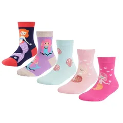 【新品】 [Ciyar] 子供の靴下 学生 ソックス スクール フットカバー 女の子 5足セット キッズソックス 通気 子供用 くつした 柔らかい 可愛い動物柄 通学 通園 ジュニア 18-20cm Mermaid, L 1