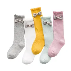 【新品】 [リアル スタイル] 可愛い キッズ ソックス 子供 靴下 女の子 ハイソックス ガールズ 2WAY お姫様 リボン 蝶結び ジュニア 5足 セット 白 発表会 無地 1