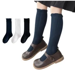 【新品】 [Koala Mama] シンプル モノトーン 綿 ハイソックス ベビー キッズ ソックス 子供靴下 可愛い キッズ 靴下 女の子 ガールズ お姫様 ジュニア 3足 セット 白 黒 ネイビー 入学式 卒業式 発表会 無地 (M：18～20cm) 0