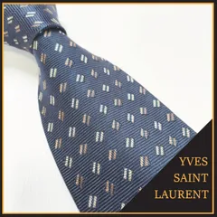YVES SAINT LAURENT（イヴサンローラン） 高級シルクネクタイ ネイビー スクエア ドット柄 小紋柄 格子柄 総柄 ビジネス フォーマル スーツ 紳士服 メンズ ブランドネクタイ 結婚式 二次会 卒業式 入学式 プレゼント ギフト YSL 紺のサムネイル