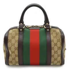 GUCCI グッチ GGキャンバス シェリーライン ハンドバッグ ミニボストンバッグ ショルダー欠品 レザー カーキベージュ ダークブラウン 269876