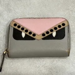 FENDI フェンディ BAG BUGS バッグバグズ モンスター ラウンドファスナー 財布 コインケース カードケース ミニウォレット グレー ピンク ベージュ レザー ゴールド金具 メンズ レディース 小銭入れ コンパクトウォレット ROMA イタリア製