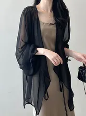 【ブラック】シアーカーディガン レディース ロングカーディガン シフォン 羽織り 薄手 日焼け対策 ゆったり きれいめ 春 夏