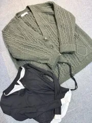 グリーン ケーブル編み カーディガン