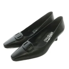 サルヴァトーレフェラガモ Salvatore Ferragamo ヴァラ パンプス レザー スクエアトゥ ヒール 5.5 22.5cm 黒 ブラック /XZ ■GY19