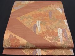 平和屋野田店■六通柄袋帯　唐織　菱草花文　金糸　逸品　n-fw1880
