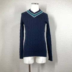 【ケント】ニット セーター　ネイビー　Kent IN TRADITION　S　ウール　Vネック　長袖 チルデン　ケーブル編み　日本製 y2k グランパコア