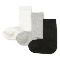 【新品】 無印良品 キッズ 足なり直角 リブ靴下 (3足組) ユニセックス子供 DAM54A6S オフ白×グレー 19～23cm