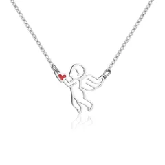 キューピッドとハート ネックレス かわいいキューピッド天使のペンダント ステンレス鋼のネックレス 長鎖ジュエリーの恋人友情バレンタインデーのギフト 鎖骨チェーンクリエイティブ 女性用クリスマス誕生日ギフト 完璧な贈り物 カップルのネックレス