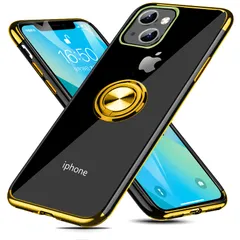 iPhone 13 用 ケース リング付き クリア 透明 TPU 耐衝撃 車載ホルダー対応 スタンド機能 防塵 薄型 軽量 落下防止 一体型 変形防止 全面保護カバー アイフォン 13 用 ケース 金 MJJ-1039-16-7
