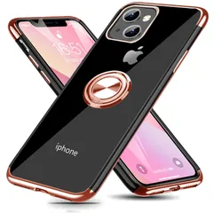 iPhone 13 用 ケース リング付き クリア 透明 TPU 耐衝撃 車載ホルダー対応 スタンド機能 防塵 薄型 軽量 落下防止 一体型 変形防止 全面保護カバー アイフォン 13 用 ケース ピンク MJJ-1039-16-6