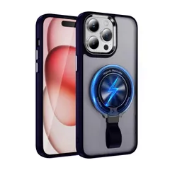 iPhone 14 Pro Max Case 用 ケース リング 耐衝撃 米軍MIL規格取得 半透明 黄ばみなしマグネット搭載 落下防止 指紋防止 TPU+PCカバー ストラップホール付き ワイヤレス充電（ダークパープル+スタンド機能）12-ip14pm-02