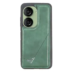 【Aqier】互換性 ASUS Zenfone 9 / Zenfone 10 用（ダルグリーン) ゼンフォン10 ゼンフォン9 スマホケース 背面カード 収納 軽量 多機能 手帳型カバー Zenfone10 GREEN