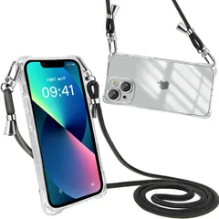 peipeizi For iPhone 13 用 ケース ショルダー クリア 肩掛け アイフォン13 用 スマホケース 斜めかけケース 長さ調整可能 カバー 耐衝撃 軽量薄型 全面保護 人気 韓国 柔軟 高質感 (ブラック)