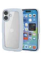 エレコム iPhone 16 ケース ぷっくり 耐衝撃 背面硬度5H ハイブリッド 薄型 軽量 ストラップホール付き ワイヤレス充電対応 エアークッション ストラップホルダーシート付 かわいい ライトブルー PM-A24AHVPBU